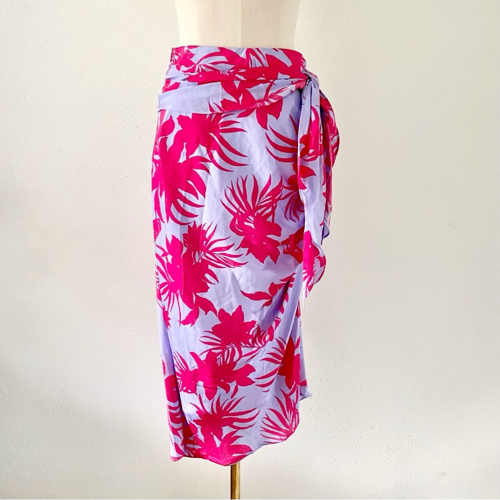 DO+BE Floral Pink, Purple Sarong Wrap Midi Asymmetrical Skirt Women's Size Small